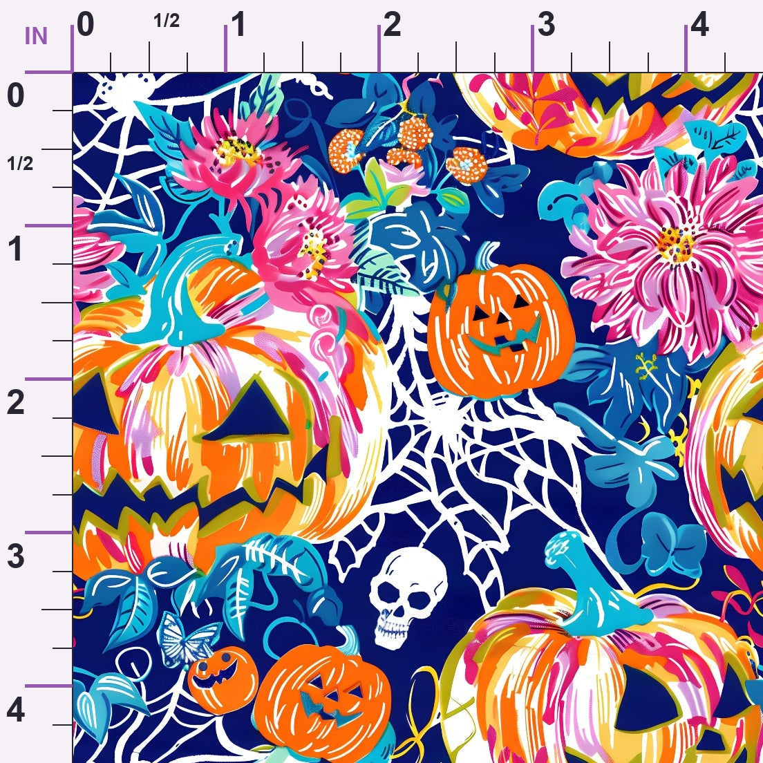 Neon Pumpkin Blooms Pattern 5 Minky Fabric