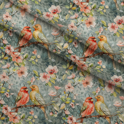 Painted Birds on a Branch Minky Fabric