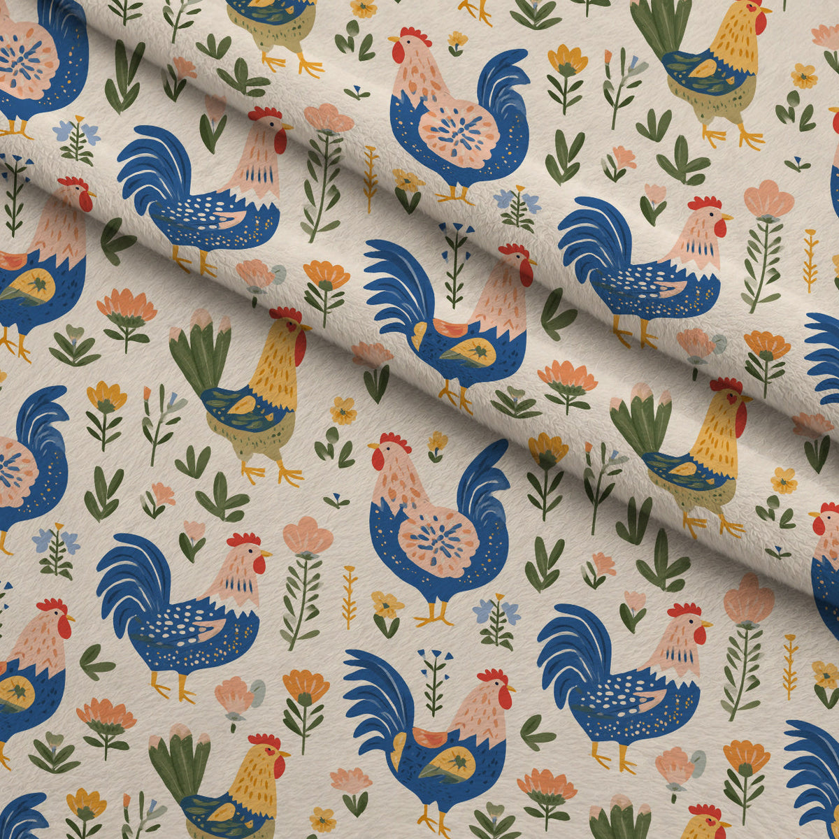 Painted Hen Garden Pattern 1 Minky Fabric
