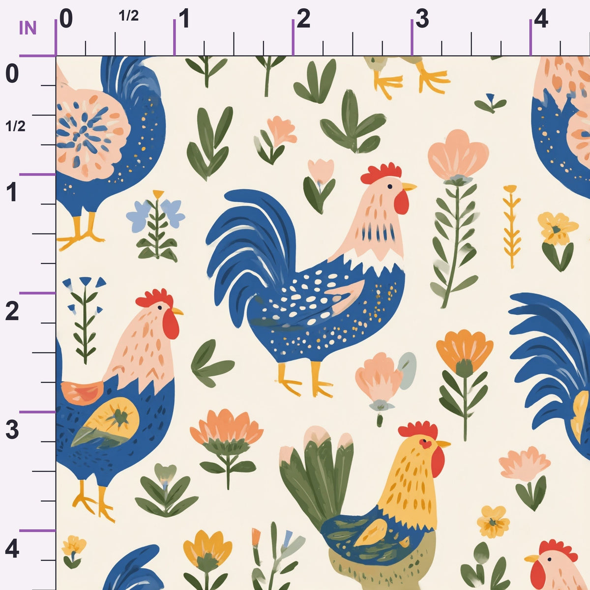 Painted Hen Garden Pattern 1 Minky Fabric