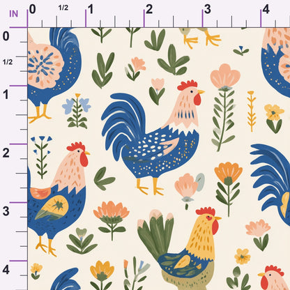Painted Hen Garden Pattern 1 Minky Fabric