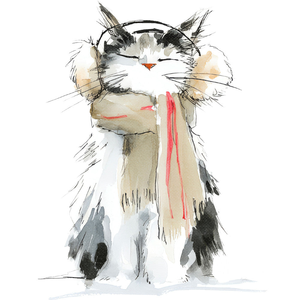 Handdrawn Christmas Cats Fabric Panel 13