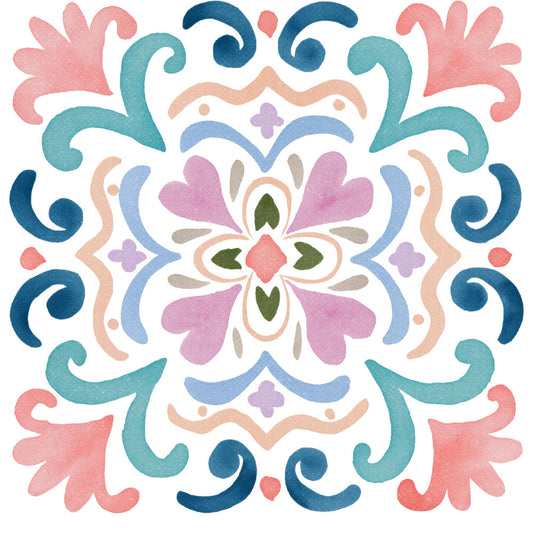mandala, symmetrical, floral, geometric, bohemian, whimsical, decorative, teal, coral pink, dusty rose, navy blue, periwinkle blue, sage green, forest green, peach, lavender purple, taupe gray, cream white, quatrefoil, scrollwork, flourishes, petals, damask, medallion, medallion center, spring, vintage, traditional, elegant, ornamental