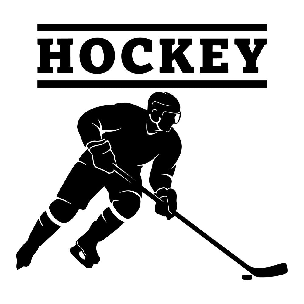 hockey, sports, black and white, monochrome, athletic, winter sports, ice hockey, player, silhouette, modern, minimalist, geometric, action sports, masculine, boys, men, sports enthusiast, game day, team spirit, recreational, competitive, dynamic, bold, contemporary, graphic, line art, two-tone, high contrast, sporty