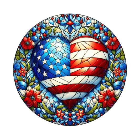Round Stained Glass Patriotic Fabric Panel 5