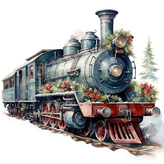 Vintage Christmas Trains Fabric Panel 13