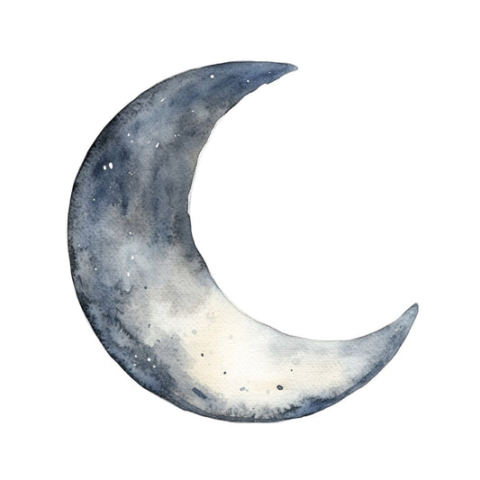crescent moon, celestial, night sky, watercolor, navy blue, slate blue, charcoal gray, silver, stars, moonlight, dreamy, whimsical, nighttime, space, astronomy, baby quilt, nursery, children's, wall hanging, peaceful, calming, elegant, soft blue, grayscale, moon phases, twilight, starry, glow, sleeping, lullaby