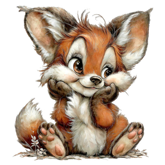 fox, woodland animals, whimsical, cute, children's, nursery, rust orange, burnt orange, cream white, brown, tan, animal illustration, character panel, storybook, playful, adorable, baby, kids fabric, nature themed, forest creatures, sitting fox, expressive eyes, illustration style, charming, innocent, springtime, woodland theme, decorative panel, wall hanging, apparel fabric