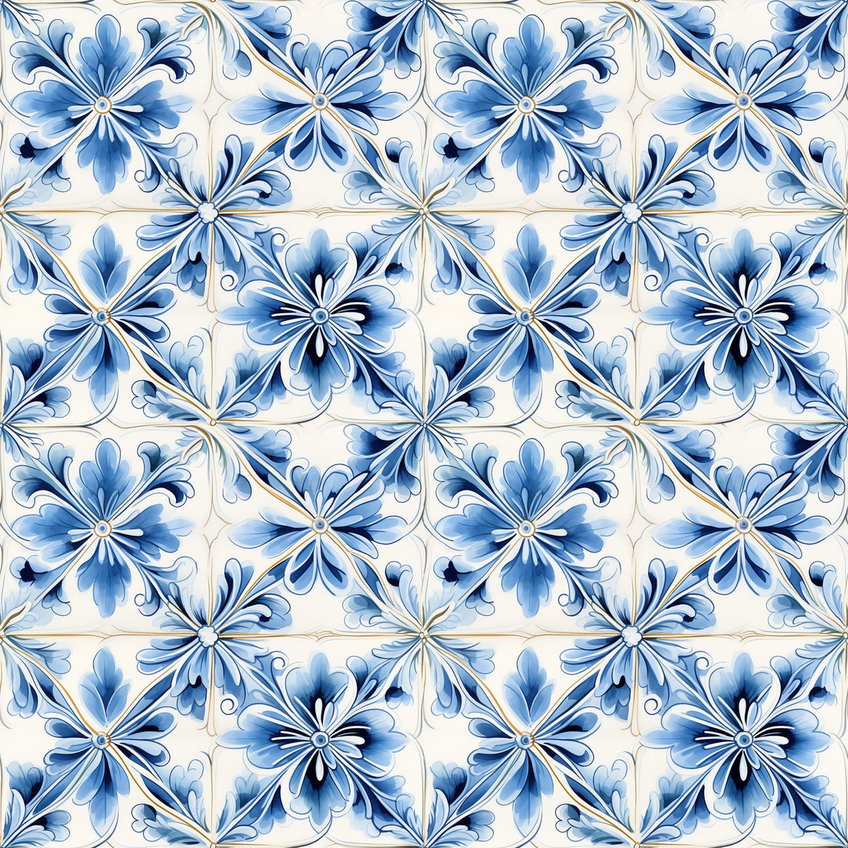 Azulejo Blooms Pattern 4 Minky Fabric