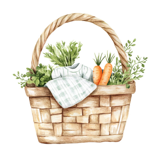 basket weave, cream, tan, beige, orange, sage green, forest green, light green, gingham check, checkered, farmhouse, rustic, vegetables, carrots, herbs, garden, nature, spring, summer, harvest, cottage core, country, whimsical, vintage, pastoral, botanical, produce, kitchen, picnic, cloth napkin