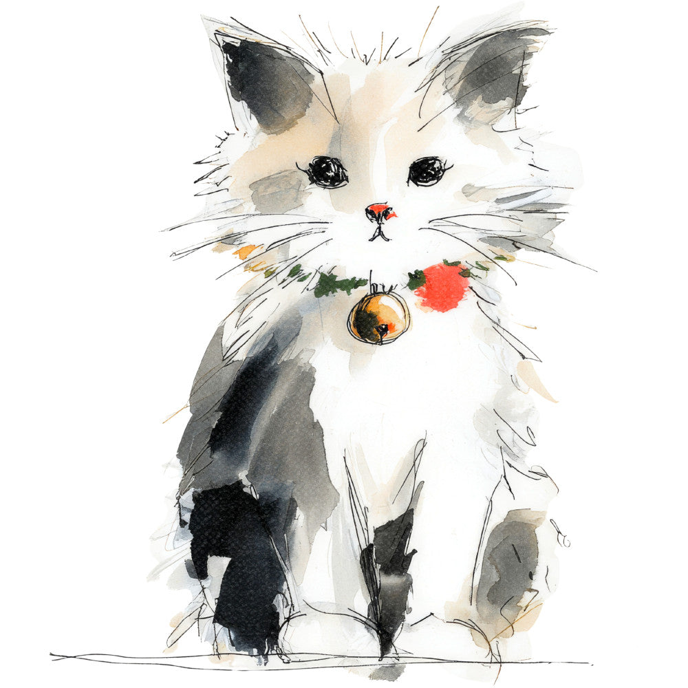 Handdrawn Christmas Cats Fabric Panel 12