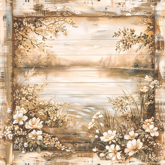 Lake on Rustic Wood Fabric Panel 13