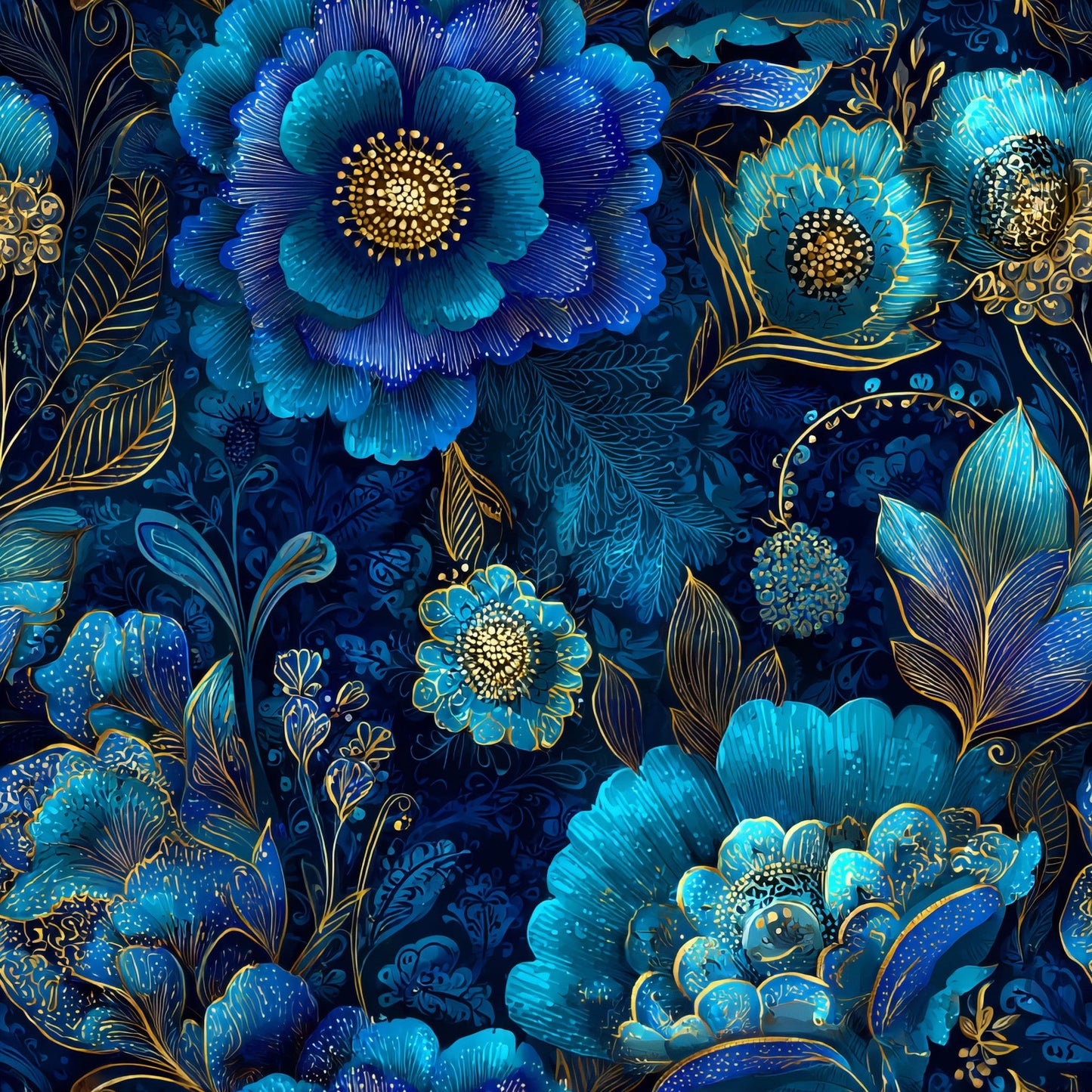 Blue Ornamental Floral Pattern 3 Quilting Cotton Fabric