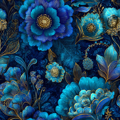 Blue Ornamental Floral Pattern 3 Quilting Cotton Fabric
