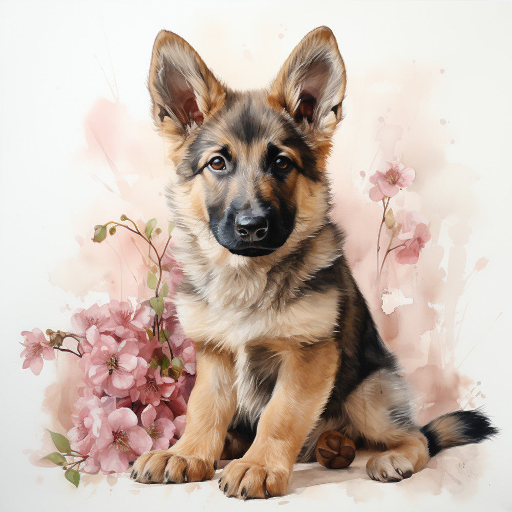 German Shepherd with Flowers Fabric Panel 4