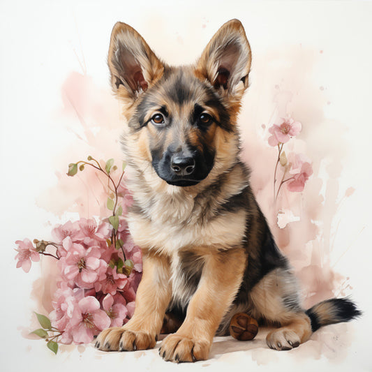 German Shepherd with Flowers Fabric Panel 4