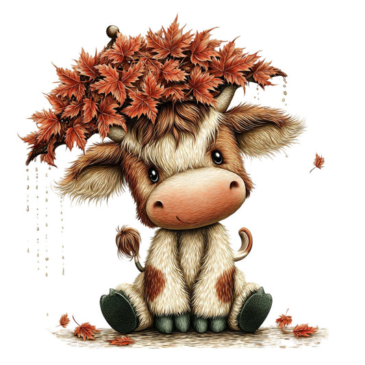 autumn, fall, whimsical, cute animals, highland cow, cattle, rust, burnt orange, cream, beige, tan, brown, forest green, nature, farmhouse, rustic, floral, maple leaves, seasonal, children's, baby, nurturing, gentle, woodland, cozy, harvest, adorable, illustration style, watercolor, sweet
