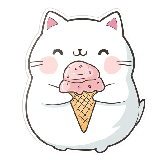 cute cat, kawaii, ice cream cone, pink, white, gray, whimsical, playful, animals, cats, food, dessert, happy face, closed eyes, smile, children's, kids, baby, pastel colors, soft colors, spring, summer, sweet theme, fun, cheerful, wall hanging, novelty, illustration style