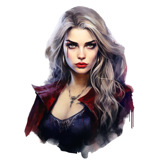 gothic portrait, dark fantasy, vampire aesthetic, supernatural, dramatic makeup, red lips, pale skin, charcoal gray, burgundy red, deep plum, dark navy, silver highlights, elegant gothic, moody aesthetic, edgy style, alternative fashion, dark romance, mysterious character, portrait illustration, digital art style, halloween themed, dark glamour, fantasy character, goth fashion, dramatic eyeshadow, long wavy hair, dark aesthetic, alternative style, mystical themes