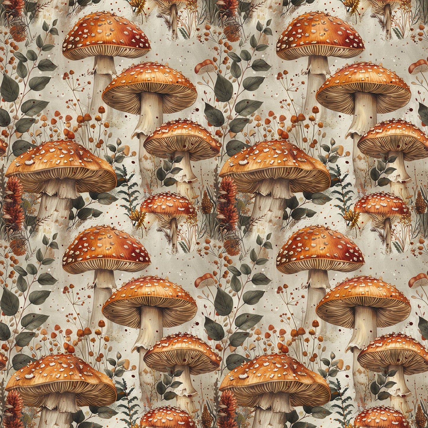 Retro Mushroom Botanical Pattern 8 Quilting Cotton Fabric