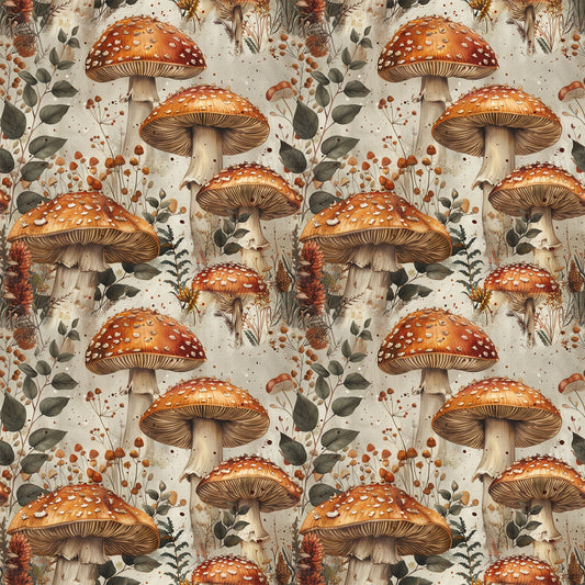 Retro Mushroom Botanical Pattern 8 Quilting Cotton Fabric