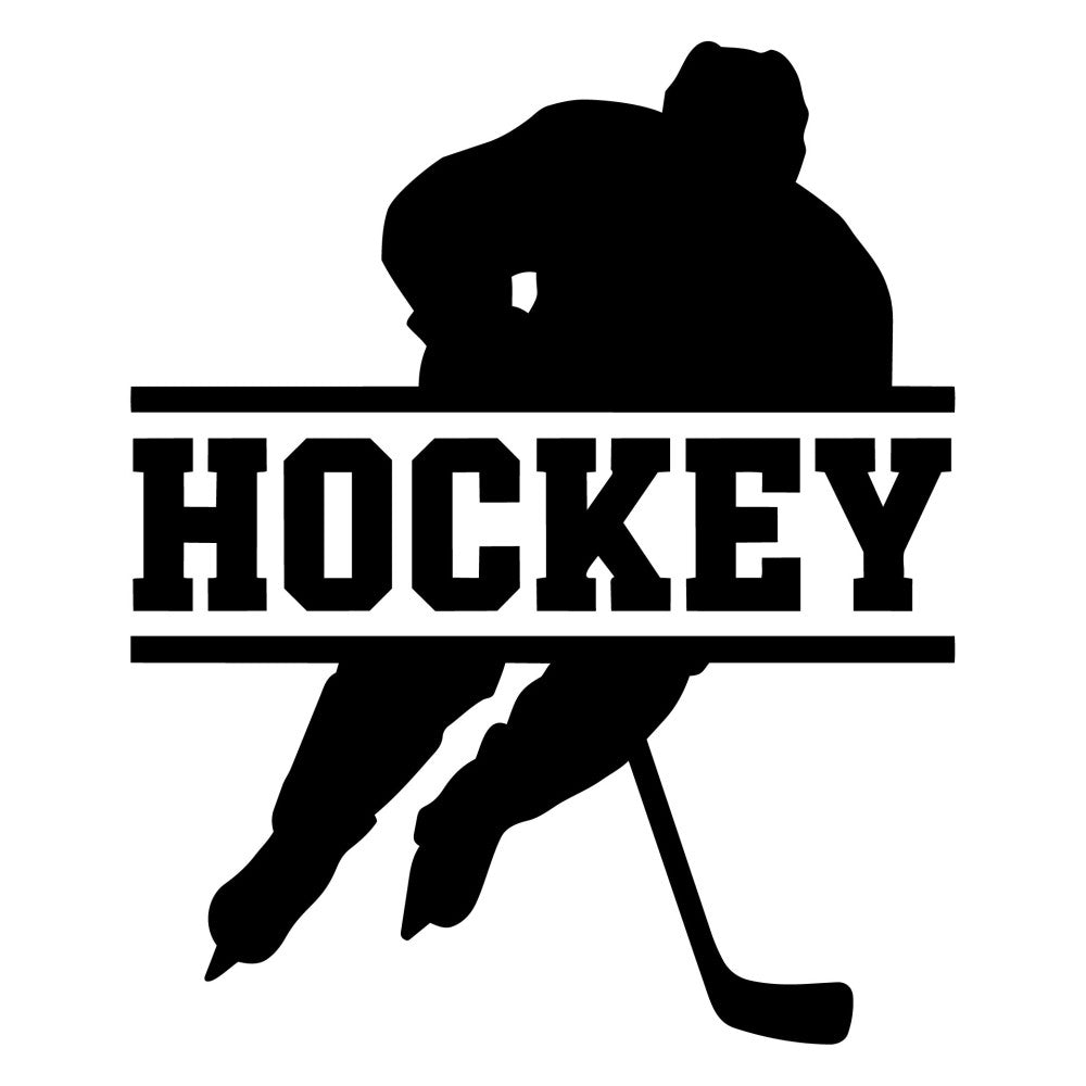 hockey, sports, athlete, player, black and white, monochrome, silhouette, ice hockey, winter sports, athletic, action, dynamic, modern, bold, graphic, masculine, team sports, recreation, winter, games, competitive, energetic, fan apparel, sports themed, geometric, high contrast, striking design, statement print