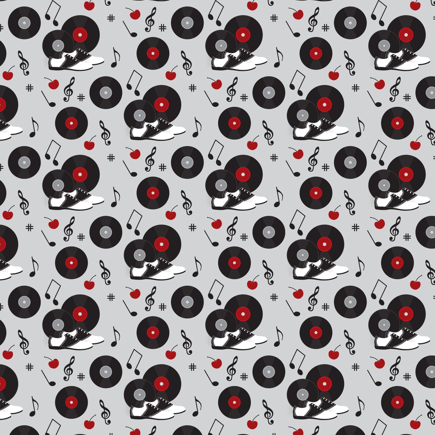 50s Black and Red Diner Pattern 15 Quilting Cotton Fabric