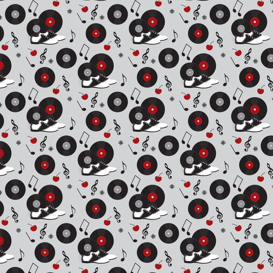 50s Black and Red Diner Pattern 15 Quilting Cotton Fabric