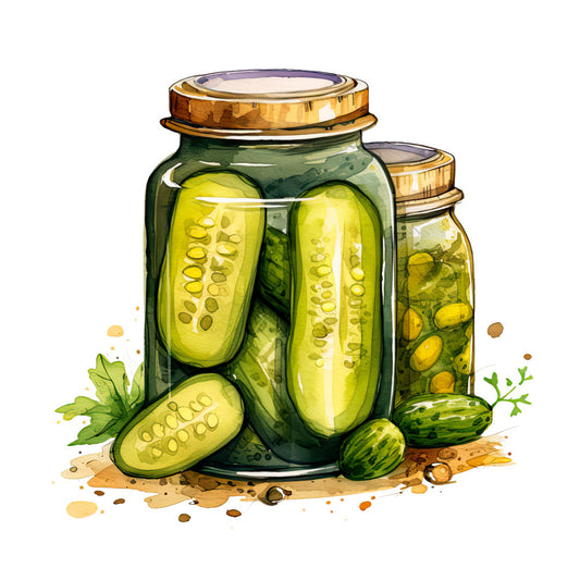Watercolor Pickles in Jar Fabric Panel 1