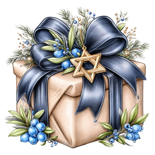 navy blue, gold, cream, tan, beige, blueberries, blue berries, floral, botanical, nature, holiday, christmas, winter, elegant, whimsical, rustic, traditional, festive, gift box, present, bow, star, evergreen, pine, berries, decorative, seasonal, elegant design, celestial star, blue and gold