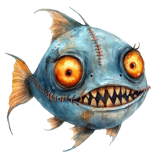 Watercolor Scary Fish Fabric Panel 11