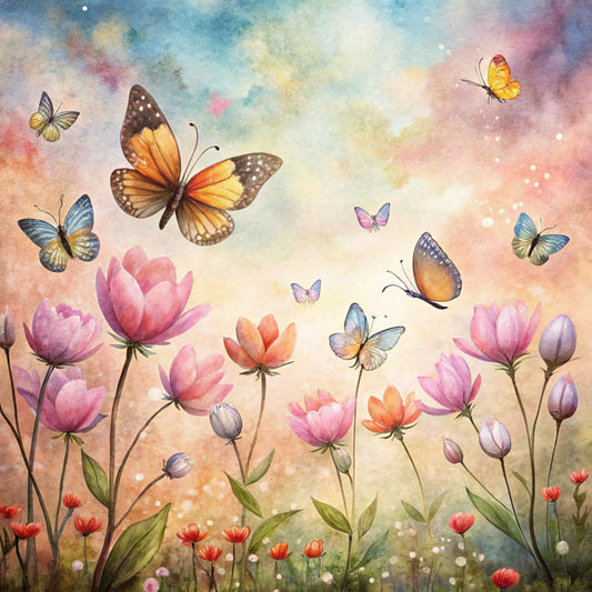 Floral Butterflies Scene Fabric Panel 17
