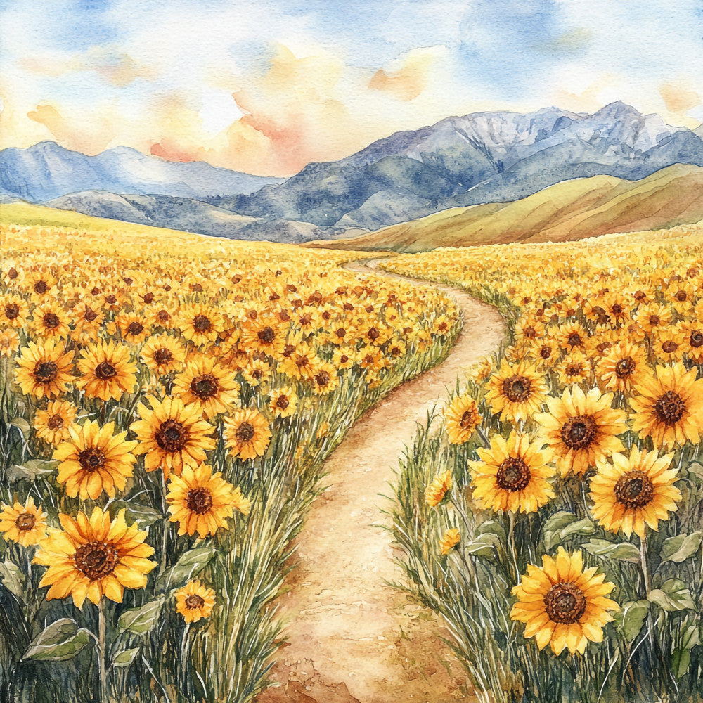 Sunflower Summer Landscape Fabric Panel 4