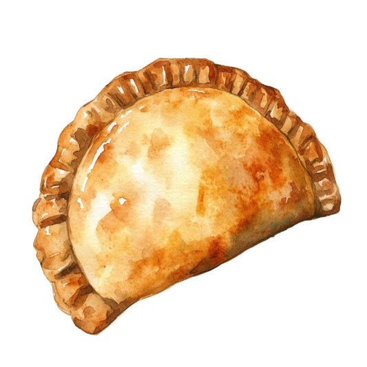 golden brown, cream, tan, beige, food, pastry, empanada, dumpling, baked goods, culinary, kitchen, foodie, bakery, realistic, detailed, three-dimensional, rustic, traditional, savory, comfort food, home cooking, culinary arts, food illustration, vintage, appetizer, hand pie, pastry motif