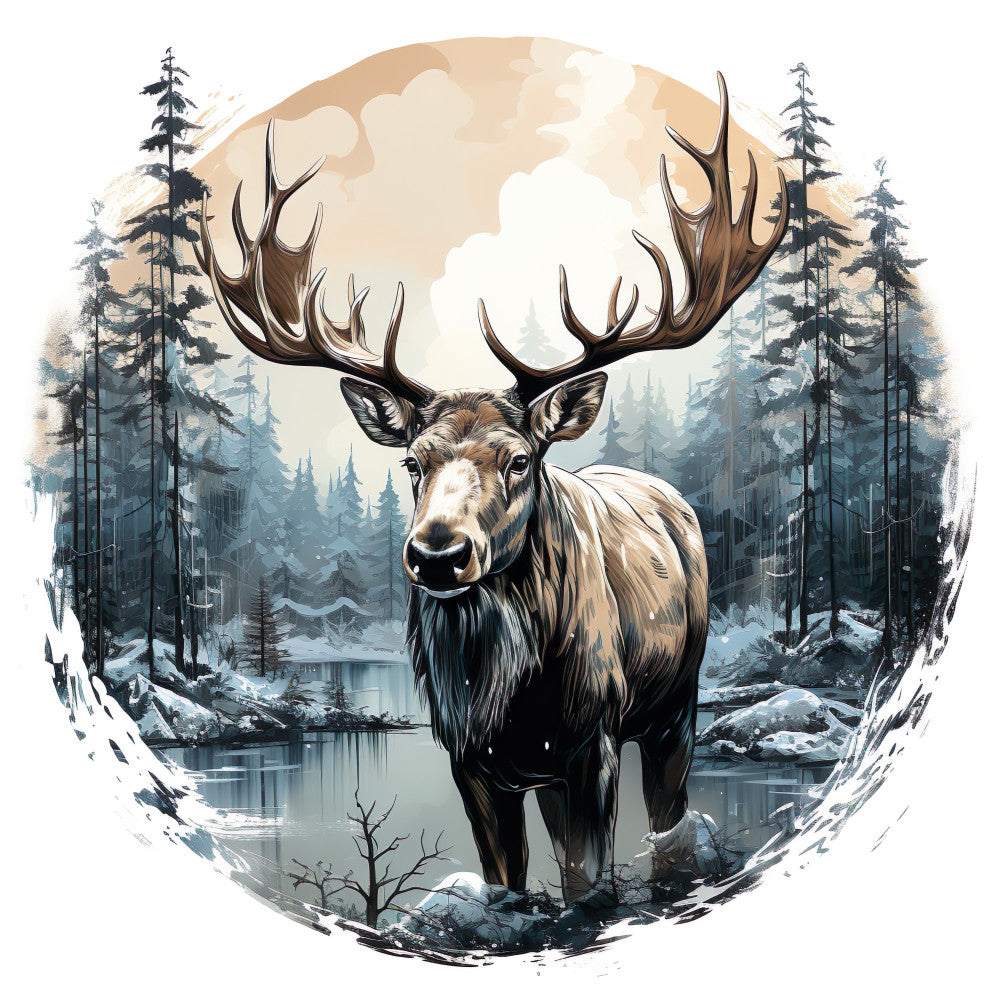 Moose in Winter Fabric Panel 9