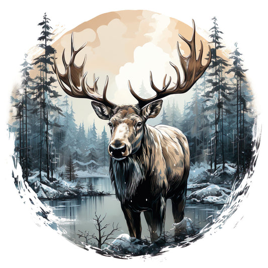 Moose in Winter Fabric Panel 9