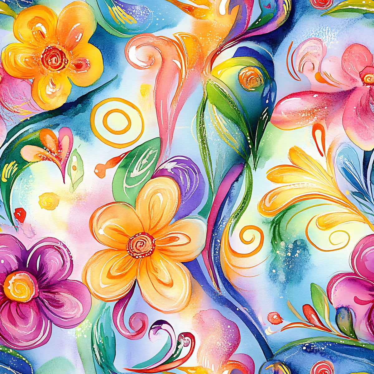 Whimsical Watercolor Blooms Pattern 9 Minky Fabric