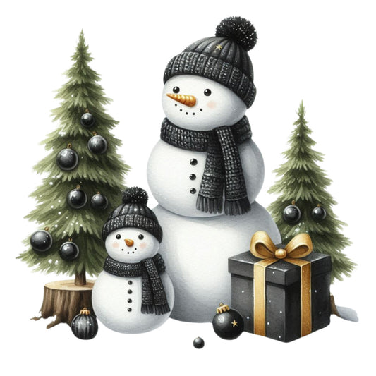 Black Hat Snowmen Fabric Panel 14