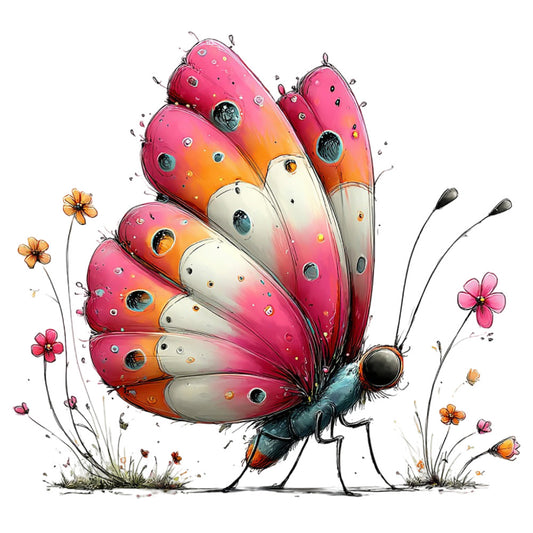 hot pink, coral orange, cream white, magenta, gradient, butterfly, insects, nature, whimsical, modern, playful, children's, flowers, floral, spring, summer, garden, cute, decorative panel, novelty print, illustration art, colorful, vibrant, kids fabric, animal theme, botanical, cheerful, artistic