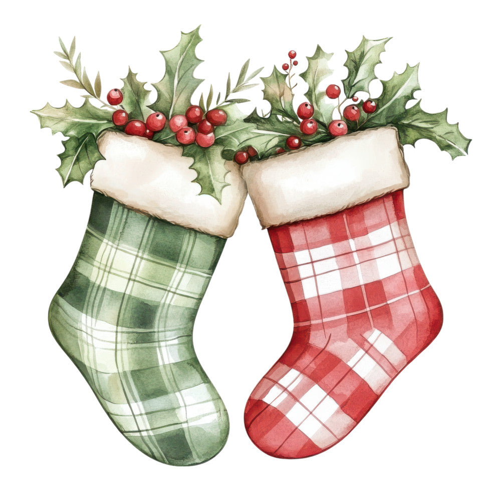 Watercolor Christmas Stockings Fabric Panel 9