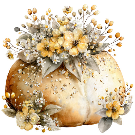 cream, gold, tan, beige, white, soft yellow, burnt orange, sage green, gray, muted tones, floral, botanical, nature, autumn, fall, harvest, pumpkin, dried flowers, baby's breath, berries, seed pods, rustic, vintage, elegant, whimsical, farmhouse, watercolor, painted, delicate, romantic