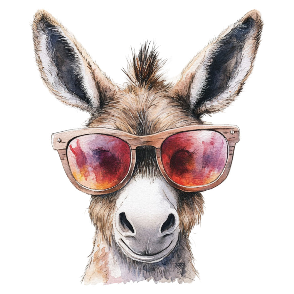 donkey, llama, alpaca, sunglasses, whimsical, fun, playful, humorous, animal, woodland, sunset, warm colors, tan, brown, cream, coral pink, red, orange, yellow, modern, quirky, contemporary, trendy, cute, funny face, hipster, cool, retro vibes, wall hanging, home decor