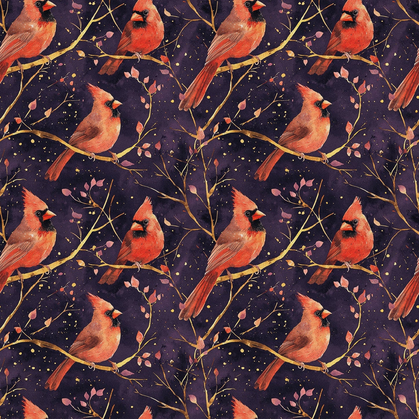 Red Cardinals Pattern 1 Quilting Cotton Fabric