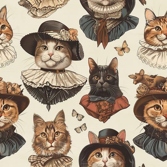 Victorian Cats Pattern 5 Quilting Cotton Fabric