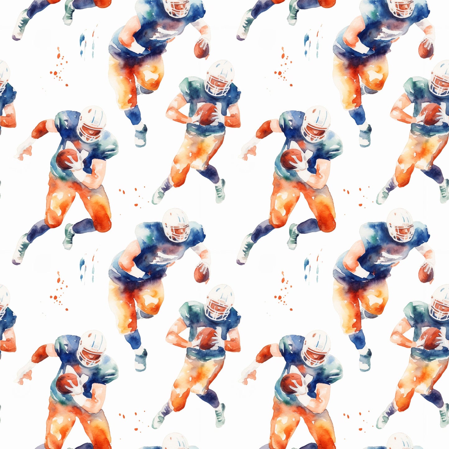 Watercolor Football Pattern 11 Quilting Cotton Fabric