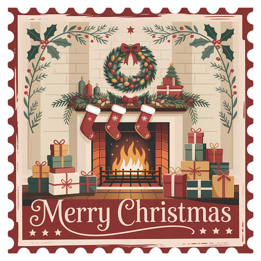 Vintage Christmas Stamps Fabric Panel 53