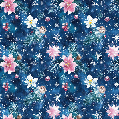 Watercolor Blue Christmas Pattern 8 Quilting Cotton Fabric