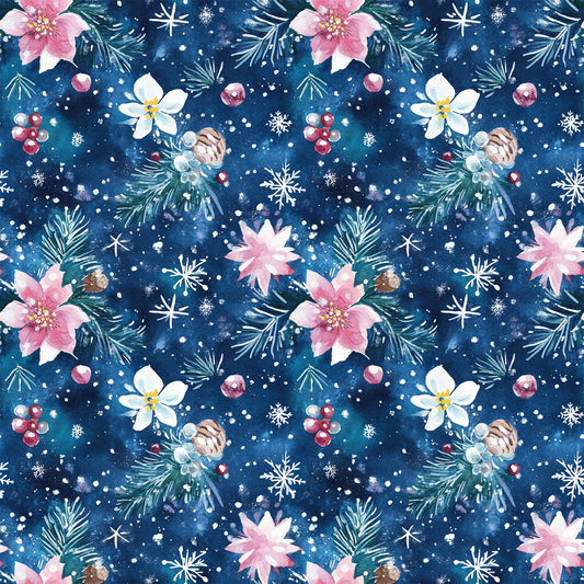 Watercolor Blue Christmas Pattern 8 Quilting Cotton Fabric