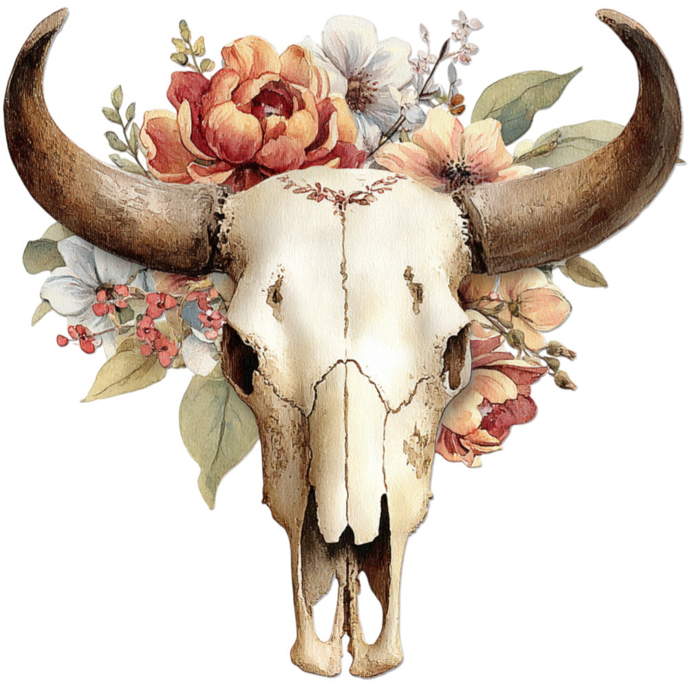 bull skull, floral, boho, bohemian, western, farmhouse, rustic, vintage, botanical, cream, ivory, coral pink, dusty rose, terracotta, sage green, wildflowers, peonies, delicate flowers, nature, animal, skull, horns, elegant, romantic, whimsical, cottage core, country, spring, summer, wall hanging