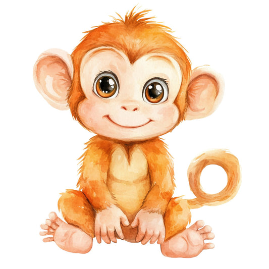 orange, cream, peachy pink, tan, brown, cute, whimsical, animal, monkey, baby, nursery, children, playful, smiling, friendly, cartoon, illustration, adorable, primate, young child, newborn, safari, tropical, innocent, sweet, charming, decorative, wall hanging, baby quilt